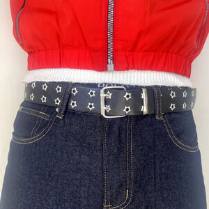 y2k style round studded vegan leather black and silver star studded grunge belt